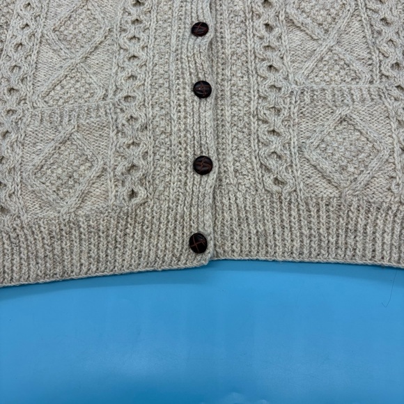 Blarney Woolen Mills Hand Knit Irish Sweater Fisherman Pattern Beige - Picture 7 of 10